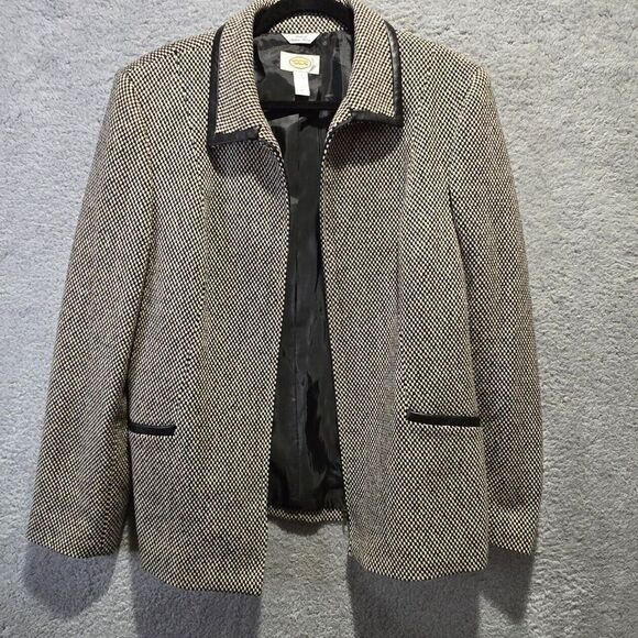 Talbots Jacket 14 Italian Wool Leather Tweed Office Siren Church Secretary - Picture 7 of 14